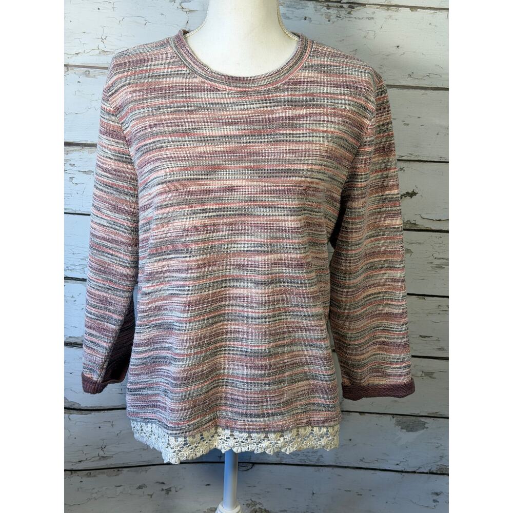 Hannah Petite Boutique Women's sweater striped w/lace trim sz PXL